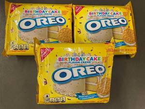 lot 342 image: Oreo Birthday Cake Sandwich Cookies - Birthday Cake Flavor Creme (Lot of 3)