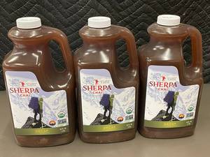 lot 417 image: Sherpa Chai Decaf Chai Concentrate Organic 64oz Jugs - Lot of 3, Best by May 2025