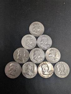 lot 27 image: Lot Of 10 90% Silver Franklin Half Dollars
