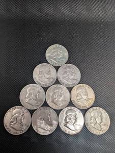 lot 42 image: Lot Of 10 90% Silver Franklin Half Dollars