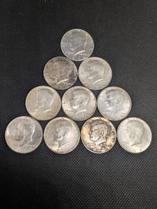 lot 45 image: Kennedy Half Dollars 1964 Lot Of 10 90% Silver