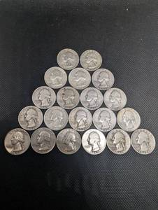 lot 49 image: Lot Of 20 90% Silver Washington Quarters- Various Dates