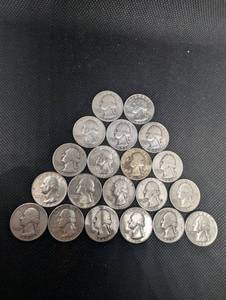 lot 53 image: Lot Of 20 90% Silver Washington Quarters- Various Dates