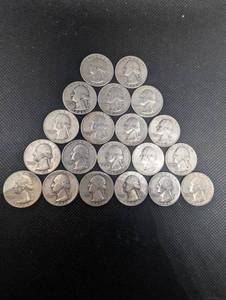 lot 54 image: Lot Of 20 90% Silver Washington Quarters- Various Dates