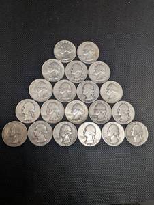 lot 55 image: Lot Of 20 90% Silver Washington Quarters- Various Dates