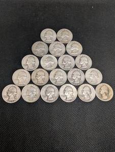 lot 58 image: Lot Of 20 90% Silver Washington Quarters- Various Dates