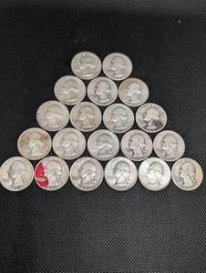 lot 59 image: Lot Of 20 90% Silver Washington Quarters- Various Dates