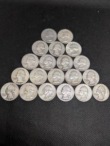 lot 63 image: Lot Of 20 90% Silver Washington Quarters- Various Dates