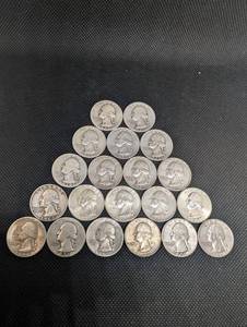 lot 65 image: Lot Of 20 90% Silver Washington Quarters- Various Dates
