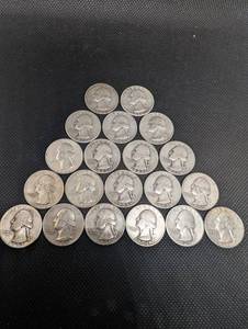 lot 66 image: Lot Of 20 90% Silver Washington Quarters- Various Dates