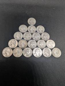 lot 68 image: Lot Of 19 90% Silver Washington Quarters- Various Dates