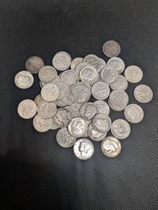 lot 70 image: Lot Of 50 Roosevelt And Mercury Dimes 90% Silver