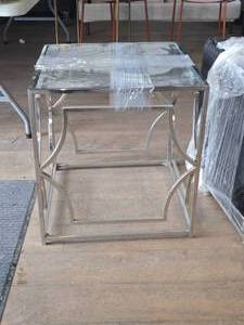 lot 95 image: Glass Top  Stainless Steel Side Table 22 x 22 x 24