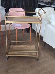lot 108 image: Metal Serving Cart with Wood Shelves 2-tier 24 x 16 x 33
