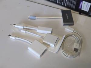 lot 28 image: Apple Thunderbolt 3 (USB-C) to Thunderbolt 2 Adapter, Apple Mini Display Port to DVI Adapter A1305, Genuine Apple 3ft USB Keyboard Extension Cable