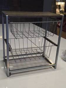 lot 154 image: Wood Top  Metal Frame Wine Basket Table