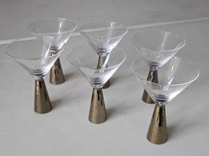 lot 216 image: Lot of (6) Gold Geo Hammered Martini Glasses
