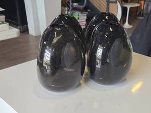 lot 264 image: Lot of (4) 7 12 Hand-Blown Art Glass Vases by Accent Dcor (smoked black) (rounded triangle)