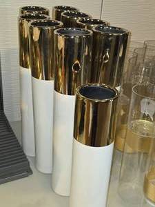 lot 324 image: Lot of (9) Ceramic Cylinder Vases (gold topped white)