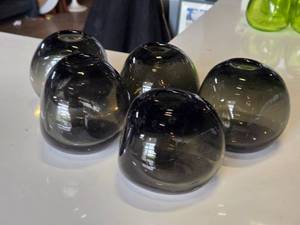 lot 281 image: Lot of (5) 4 14 Hand-Blown Art Glass Vases by Accent Dcor (smoked black) (rounded triangle)