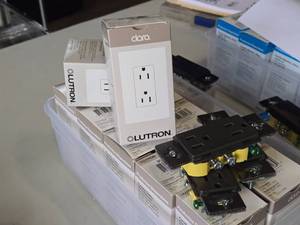 lot 345 image: Lot of (7) Lutron Claro 15A Receptacle SCR-15-TF (truffle)