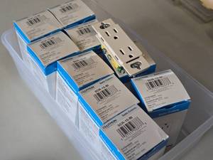 lot 349 image: Lot of (5) Lutron Satin Colors 15A Receptacle SCR-15-BI (biscuit)