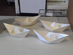 lot 369 image: Lot of (12) Plastic Origami Boat Dcor 12 x 6 x 4 12