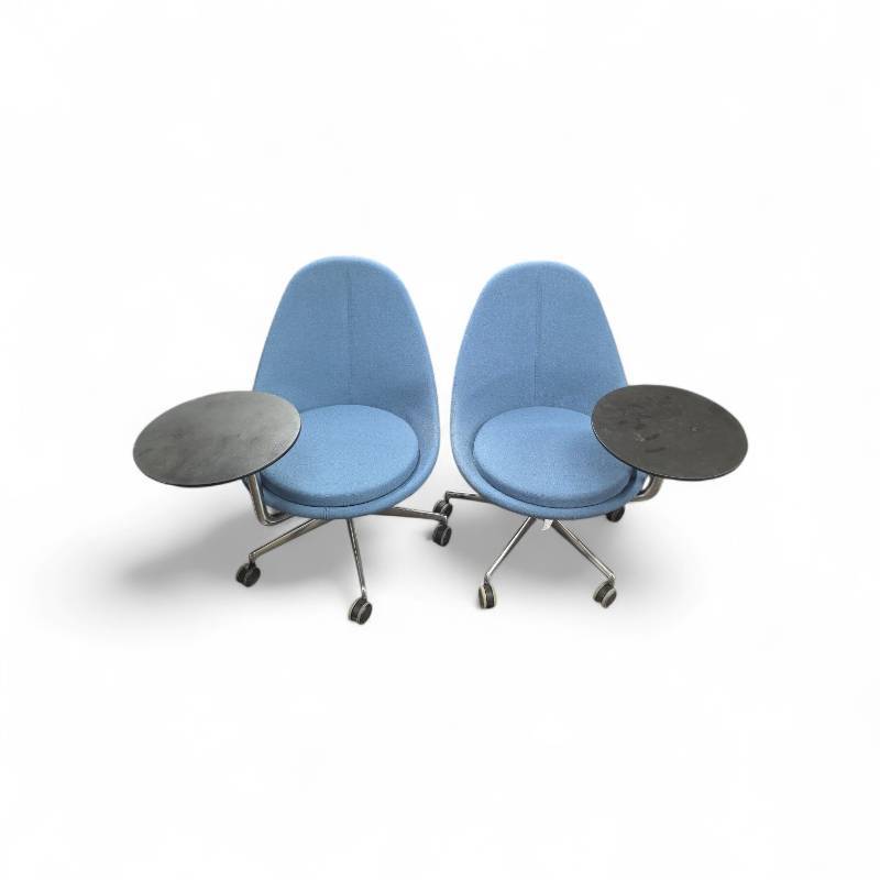 lot 30 image: 2 Blue Keilhauer Reversable ArmTablet Chairs