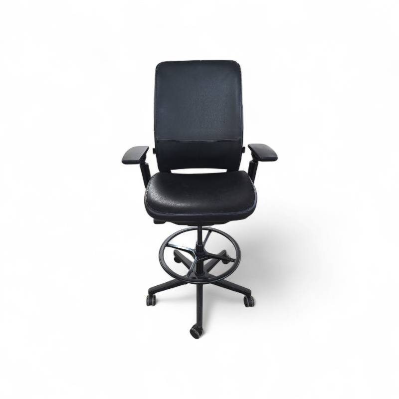lot 58 image: Steelcase Leather Executive Drafting Stool Retails for $1800