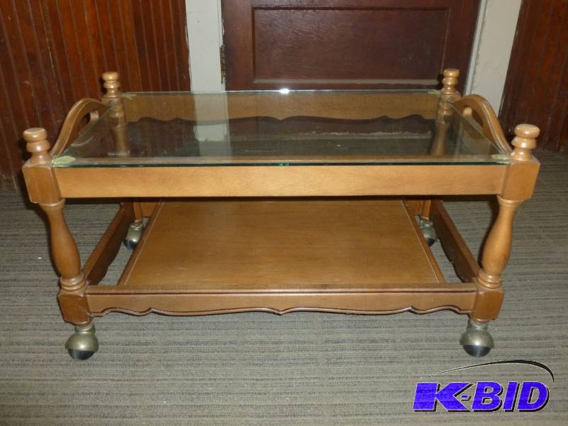 lot 98 image: Wooden Framed And Glass Top Coffee Table
