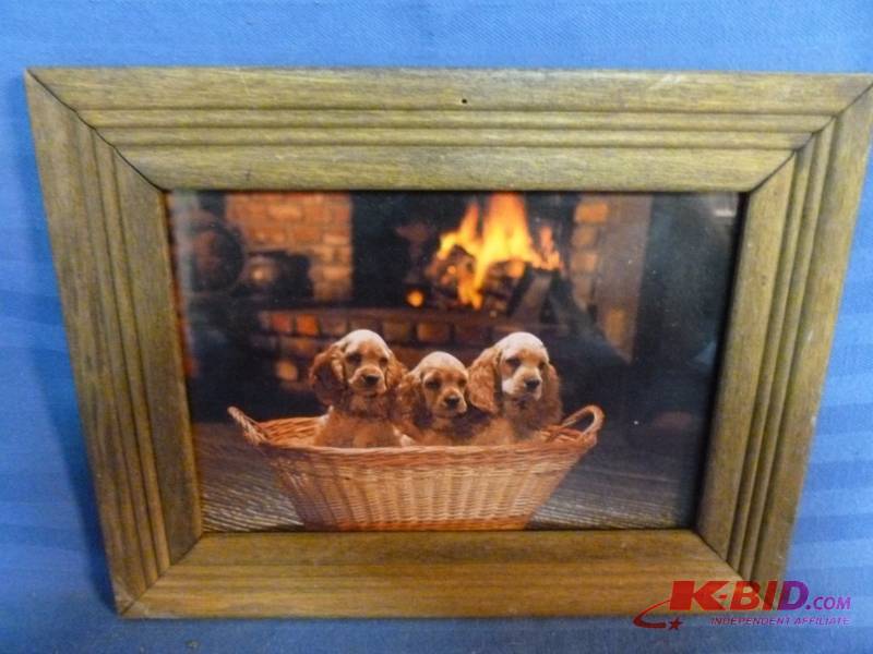 lot 148 image: Wood framed puppy picture