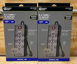 lot 109 image: Commercial Electric 6 FT Cord  12 Outlet lot of 2