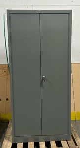 lot 8 image: Hallowell 36 x 24 x 78 Gray Storage Cabinet with Solid Doors - Assembled