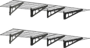 lot 53 image: Klutch Wall-Mount Garage Storage Shelves, 7.9in.H x 36in.W x 24in.D, Black, 4-Pack