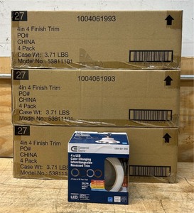 lot 343 image: Commercial Electric 4 in Color Changing Interchangeable Recessed Trim lot of 12