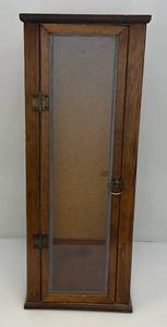 lot 54 image: Vintage Mid Century Wooden And Glass Display Case With Door, Cork Backer (Missing Glass Shelves) 10 12 x 14 12 x 29