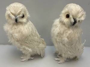 lot 121 image: Two Feathered Plastic Snow Owls 14 Tall