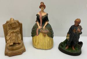 lot 142 image: Very Old Chalkware Pieces Including Monk Bookend And More