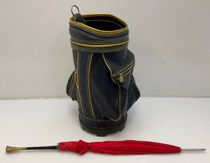 lot 145 image: Very Cool Miniature Golf Bag Umbrella Stand With Umbrella