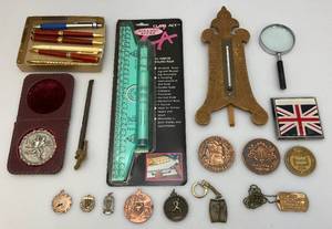 lot 149 image: Misc. Vintage Medals, Medallions, Pens And More