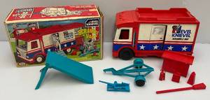 lot 182 image: 1973 Evil Knievel Scramble Van Complete In Original Box (Back Gate Has Broken Hinge Peg)