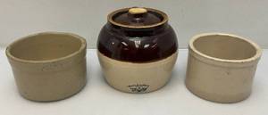 lot 186 image: Misc. Vintage Collectible Pottery Items Including Bean Pot And More (Small Crock Has Hairline Crack)