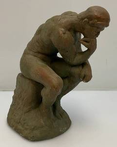 lot 223 image: Vintage Cement Thinker Garden Statue 11