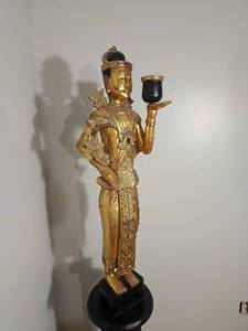 lot 69 image: Forty One Inch Gilt Burmese Nat Spirit Statue