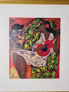 lot 16 image: Linda Le Kinff Limited Edition Serigraph Femme et Guitar Two Hundred Eighteen of Three Hundred