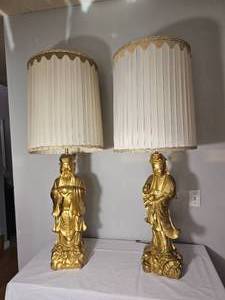 lot 73 image: Guanyin and Confucius Gilt Regency Table Lamp