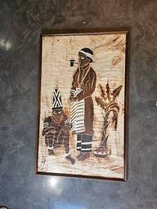 lot 230 image: Framed African Batik Painting Tribal Men