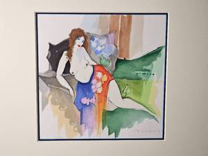 lot 17 image: Itzchak Tarkay Signed Serigraph Eleanor Reclines  180300