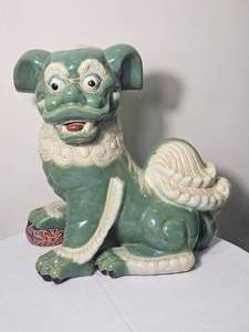 lot 29 image: Green Foo Dog Ceramic Guardian Statue