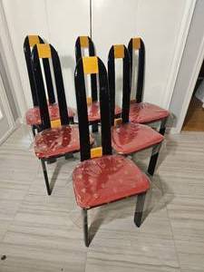 lot 5 image: Italian Art Deco Black Lacquer High Back Dining Chair Set